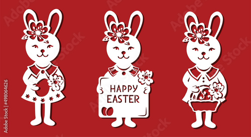 Easter bunny girl for cutting card. Set vector illustration