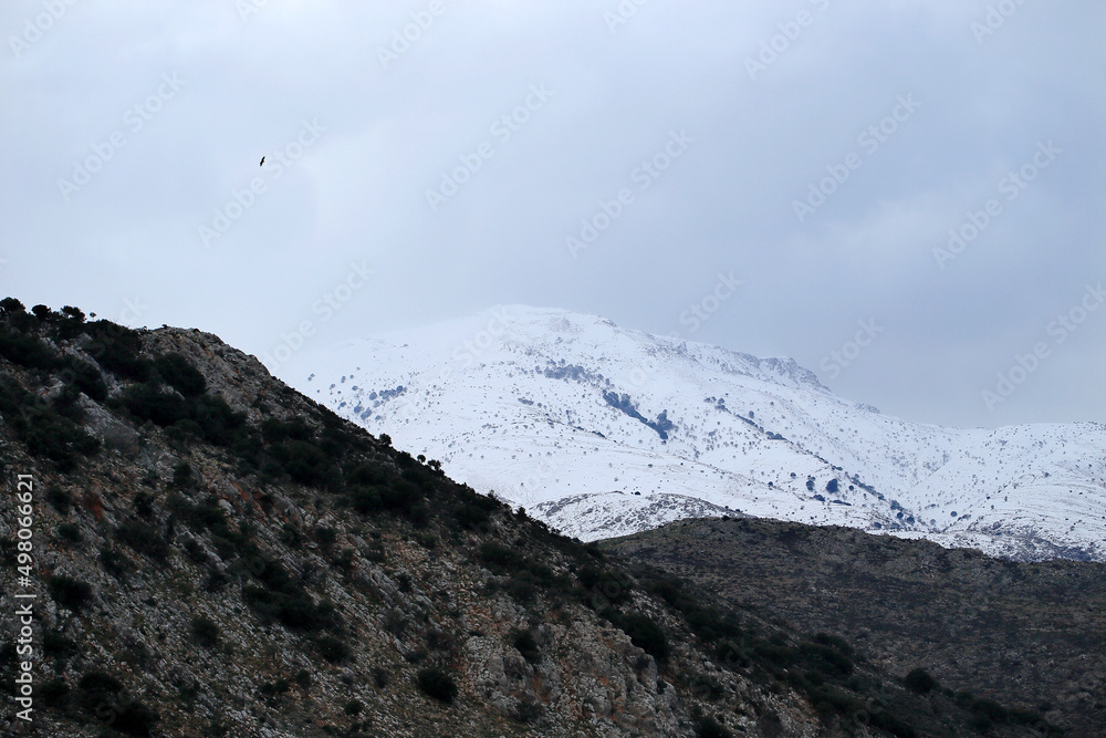 Snow-capped mountains in Crete, in the Askifou region
