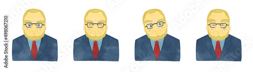 Cute middle-aged man illustration set in a suit 01