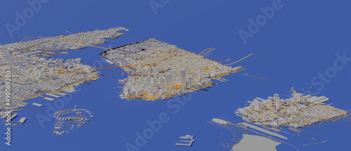 Minimalist white cubist style city of New York low poly 3d rendering