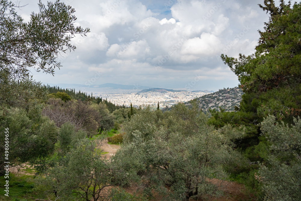 View from mountain Hymettus (Ymittos), Kesariani aesthetic forest