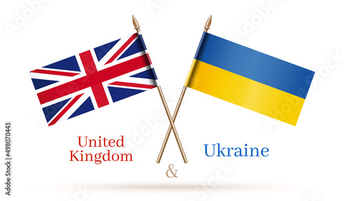 Crossed flags of United Kingdom and Ukraine. Friendship of the two countries concept design. Vector illustration