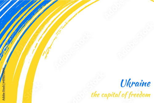 Ukraine flag background. National blue-yellow symbol of independence, backdrop. Brush painted grunge wallpaper. Hidden under clipping mask. Vector illustration