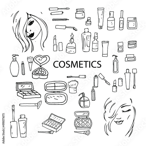 Spa Treatment.Hand and foot body care spa salon.Female hand and leg with nails, manicure, pedicure. Logotype for fashion salon. Vector illustration. White background.
