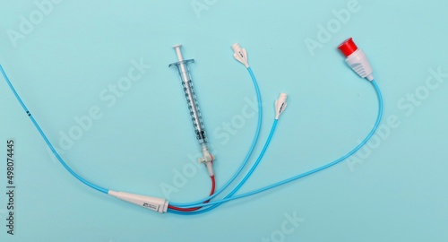 Proximal connecting tip of pulmonary artery catheter used for right heart catheterization procedure photo