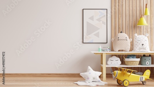 Mockup wall in the children's room,living room interior on wall white color background.