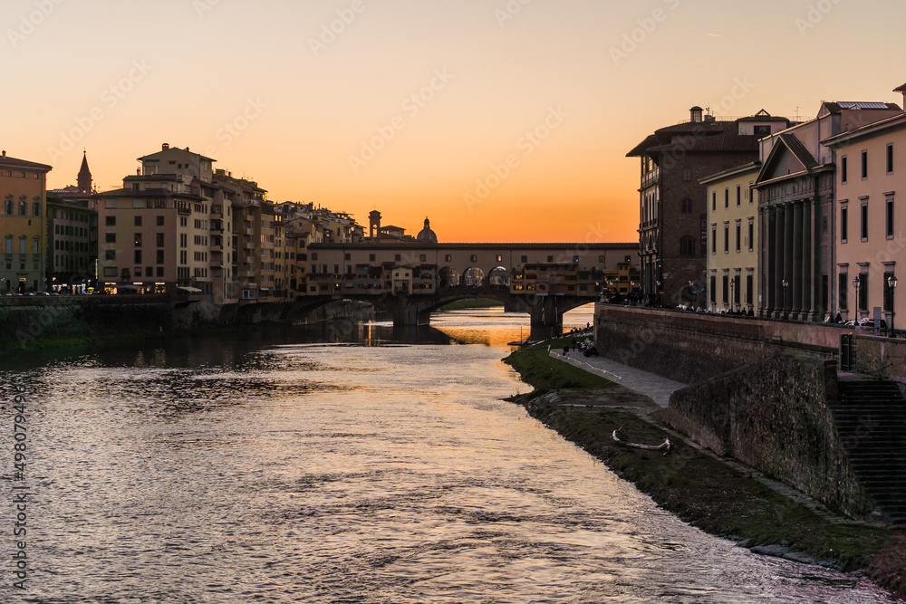 View of the Ponte Vecchio at Sunset 