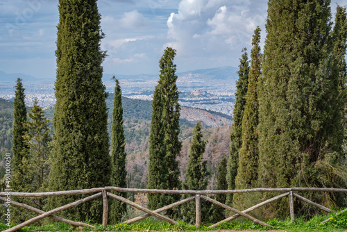 View from mountain Hymettus (Ymittos) with Acropolis in the background, Kesariani aesthetic forest