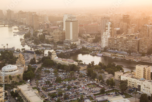 CAIRO, EGYPT - DECEMBER 29, 2021: Beautiful view of the center of Cairo from the Cairo Tower in Cairo, Egypt