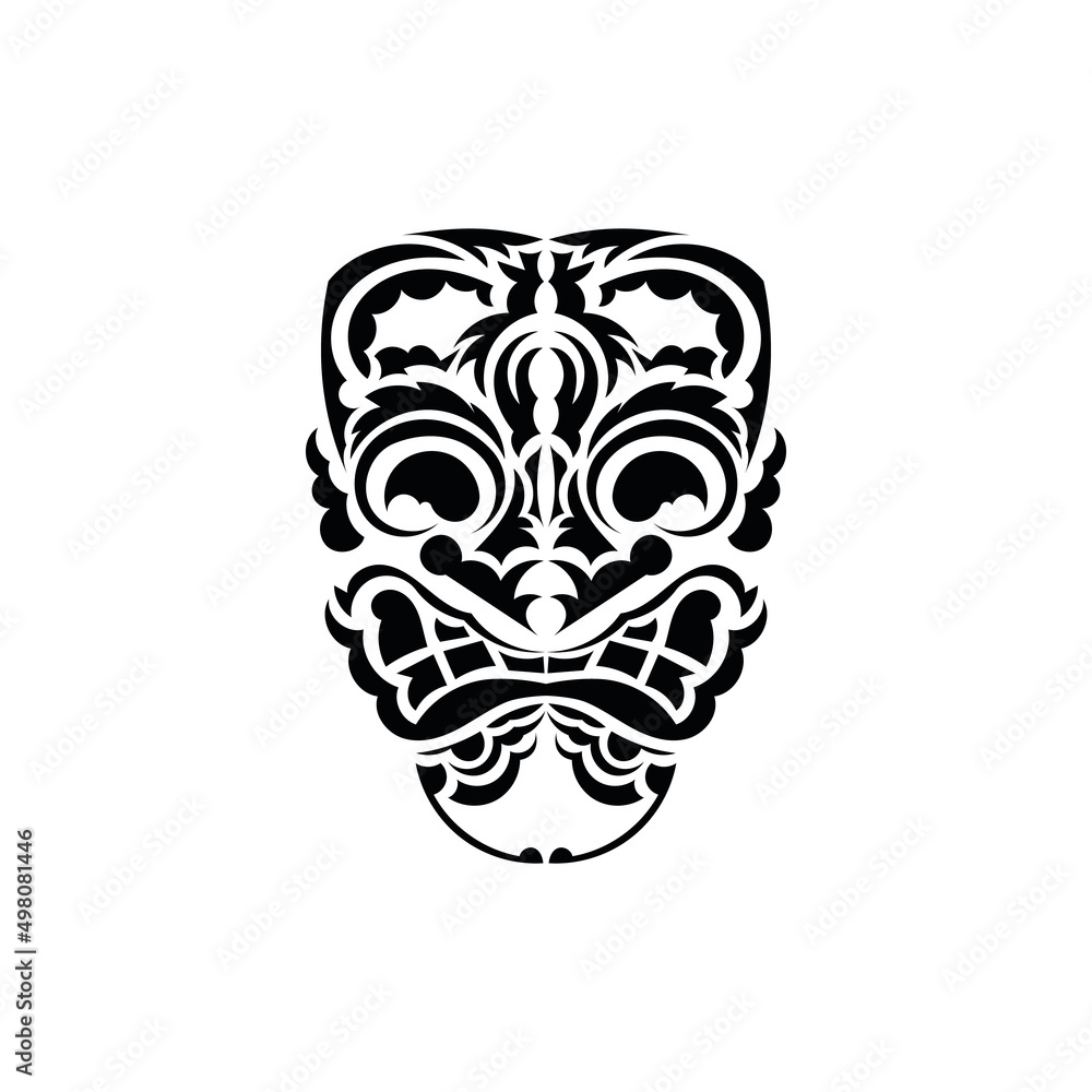 Pattern mask. Black tattoo in the style of the ancient tribes. Polynesian style. Vector illustration isolated on white background. Pattern mask. Black tattoo in the style of the ancient tribes. Polynesian style. Vector illustration isolated on white background.