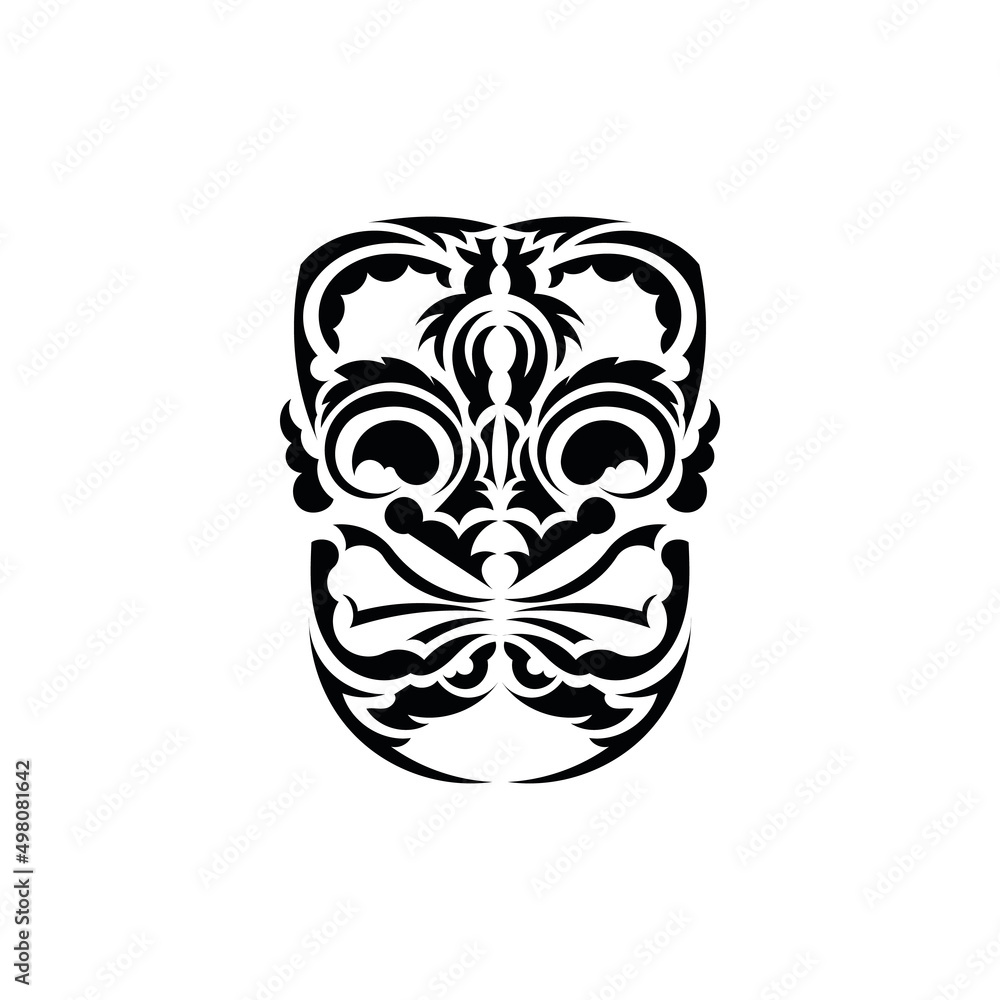 Pattern mask. Black tattoo in the style of the ancient tribes. Hawaiian style. Vector illustration isolated on white background. Pattern mask. Black tattoo in the style of the ancient tribes. Hawaiian style. Vector illustration isolated on white background.