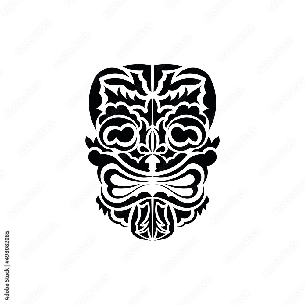 Obraz premium The face of a viking or orc. Traditional totem symbol. Hawaiian style. Vector illustration isolated on white background.
