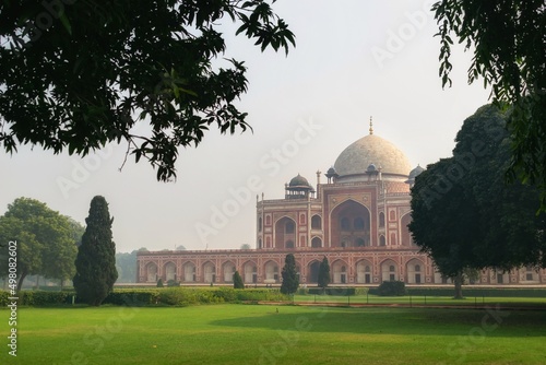 Picture of UNESCO world heritage site of Humayun's tomb which is situated in Delhi. Also shows smog and pollution during winters.