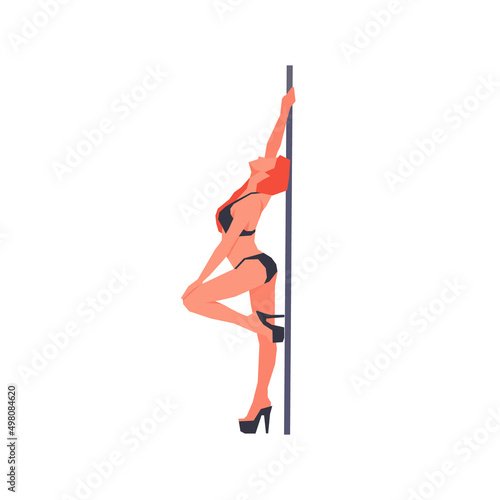 Female pole dancer pose simple flat vector character illustration.