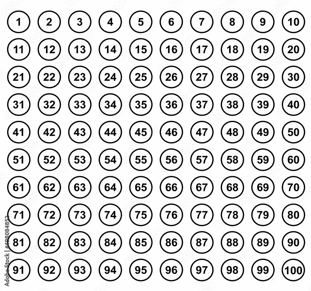 Numbers 1 - 100 - Thick Black Circle with Black Numbers Numbers 1 - 100 - Thick Black Circle with Black Numbers