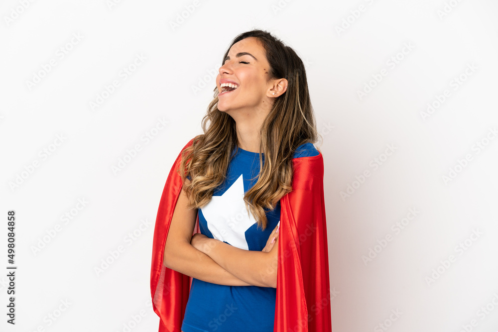 Super Hero woman over isolated white background happy and smiling Super Hero woman over isolated white background happy and smiling
