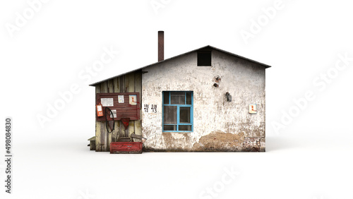 Old industrial building render on a white background. 3D rendering