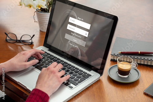 Foto Password login on computer screen, cyber lock internet security concept