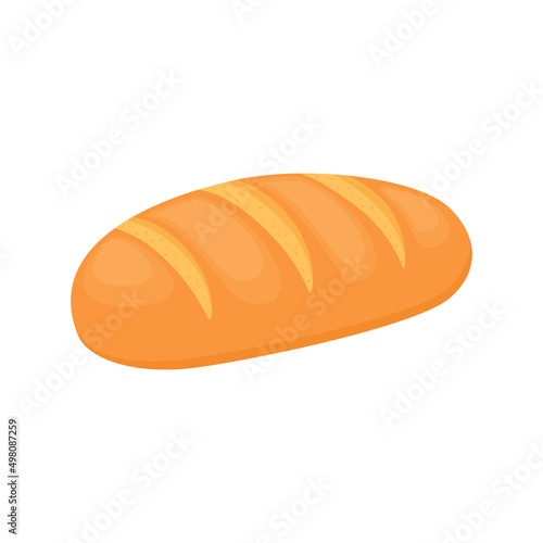 White long bread loaf isolated on white background. Bakery product, vector illustration
