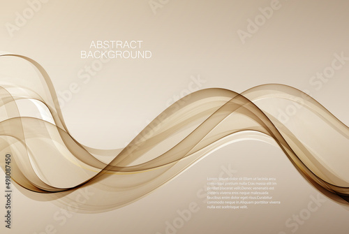 Light brown abstract background. A stream of wavy lines on a light brown background. Abstract wave background.