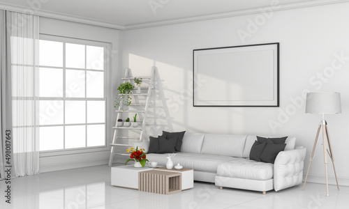 mock up poster frame interior living room background, 3D render © srijaroen