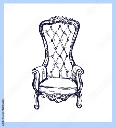 Hand drawn sketch style vintage armchair isolated on white background. Vector illustration.