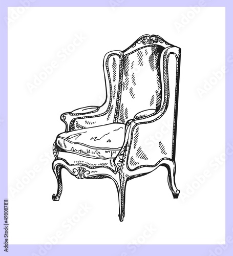 Hand drawn sketch style vintage armchair isolated on white background. Vector illustration.