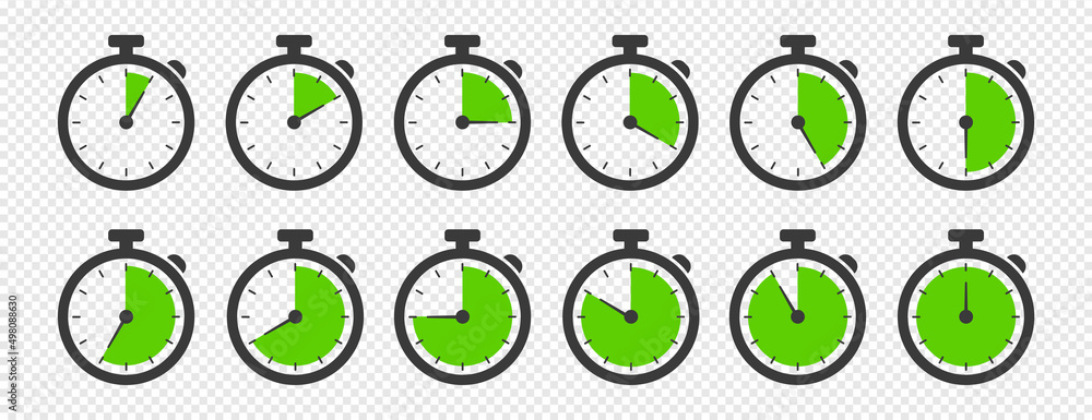Timekeeper, timer, clock, stopwatch isolated icons set with different ...