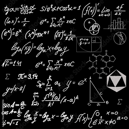 Hand drawn physic formula Science knowledge education. Chemical formula and physics , math formula and physics vector, white background, hand drawn line math and physics formula