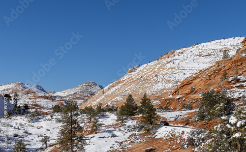 Scenic Snow Covered Zion National Park Utah Landscape