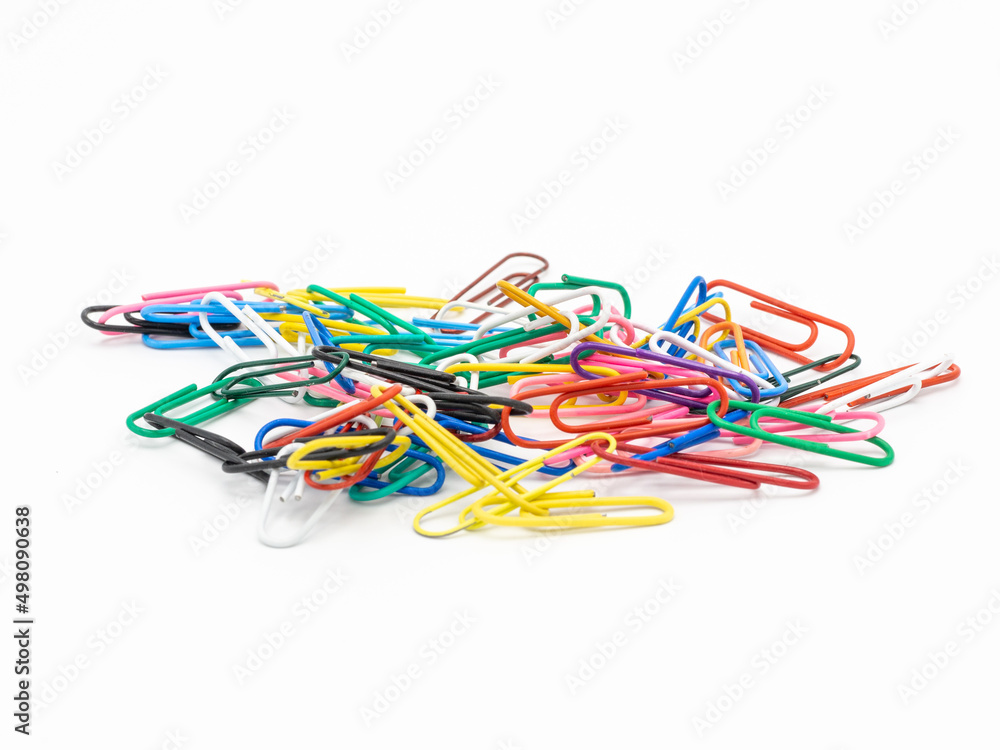 Colorful paper clips isolated on white background