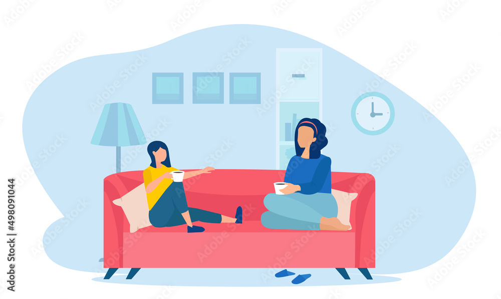 Vector of a mother and a daughter talking sitting on a sofa at home. Vector of a mother and a daughter talking sitting on a sofa at home.