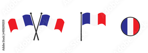 Flag of France. Waving flag of France. Round icon. Vector illustartion.