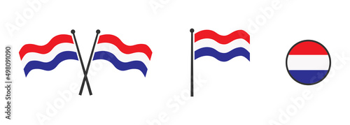 Flag of Netherlands. Waving flag of Netherlands. Holland, Dutch. Round icon. Flat vector illustartion.