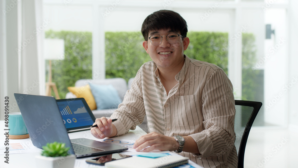 Reskill upskill workforce project asia man people relax smile to camera remote work at home office. Young chinese study MBA finance online class learn lesson SEO insight data analyst report training. Reskill upskill workforce project asia man people relax smile to camera remote work at home office. Young chinese study MBA finance online class learn lesson SEO insight data analyst report training.