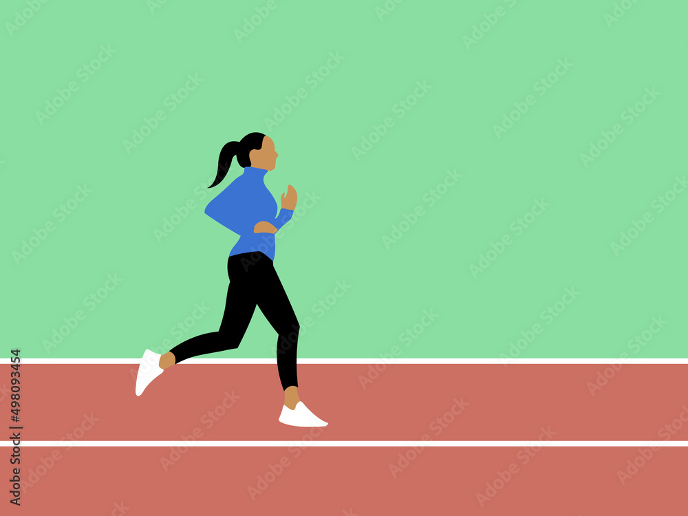 Frau joggt auf eine Laufbahn im Stadion. Frau joggt auf eine Laufbahn im Stadion.