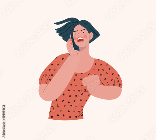 People portrait - Talking on the phone -Modern flat vector concept illustration of a young woman talking on the phone, half-length portrait, user avatar. Creative landing web page illustartion