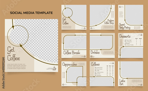 social media template banner blog coffee sale promotion. fully editable instagram and facebook square post frame puzzle organic sale poster. drink and beverage vector background