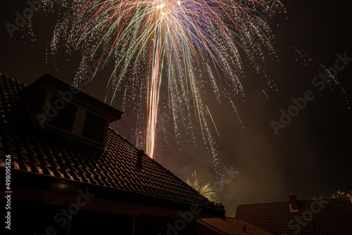 Fireworks between the houses at New Year's Eve