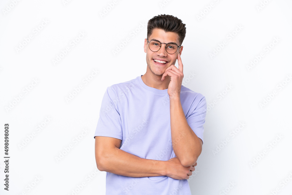 Young caucasian man isolated on white background laughing Young caucasian man isolated on white background laughing