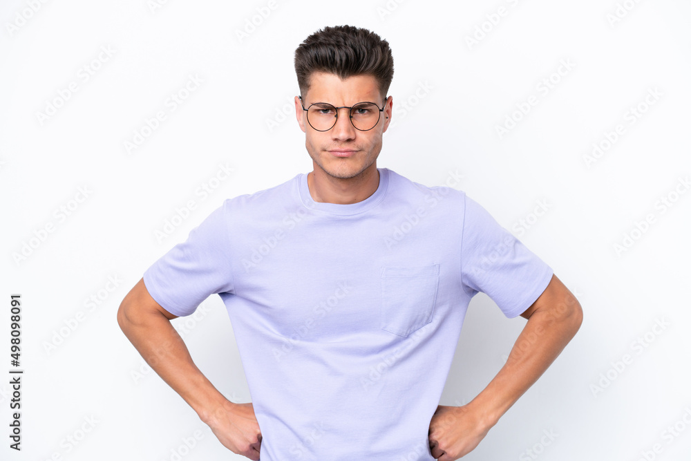 Fototapeta premium Young caucasian man isolated on white background angry
