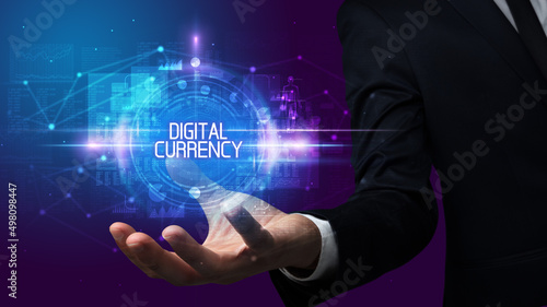 Wallpaper Mural Man hand holding digital technology concept Torontodigital.ca