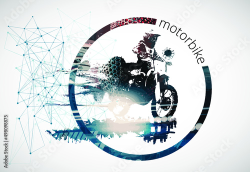 Man riding motobike, extreme sport racing, vector illustration