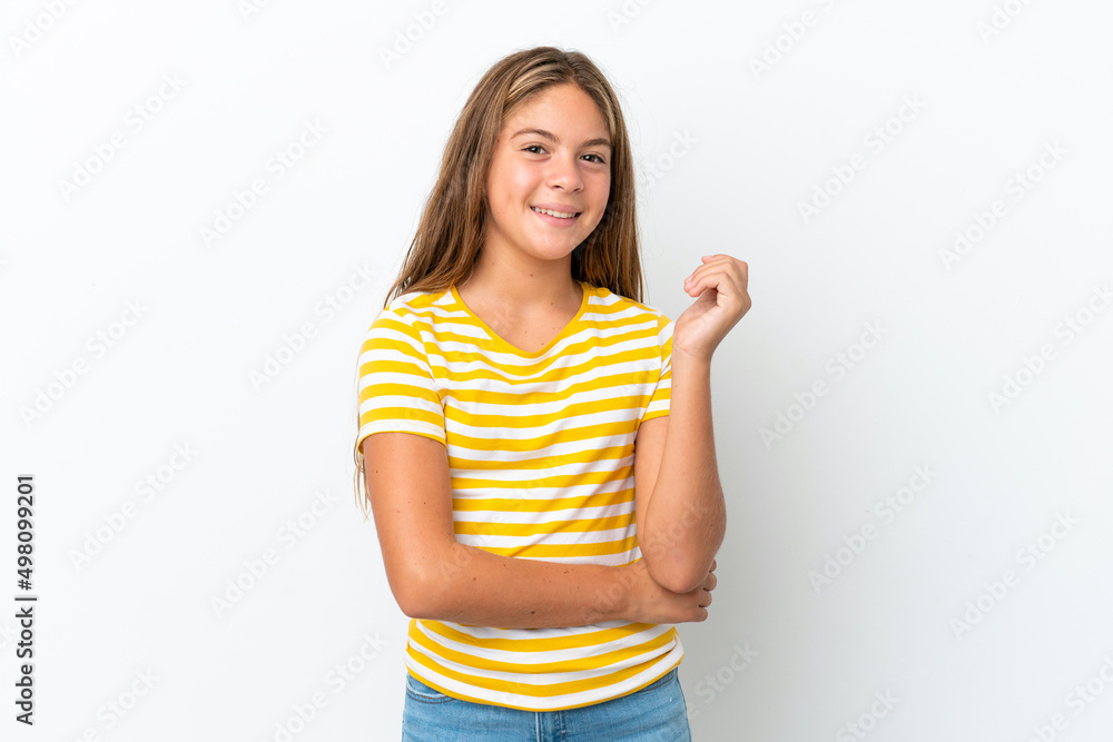 Little caucasian girl isolated on white background laughing Little caucasian girl isolated on white background laughing