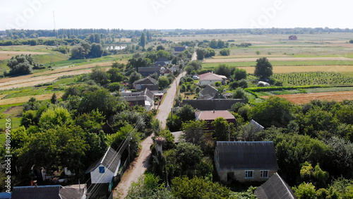 Aerial View. Country Road Through Scenic Rural Farming Community. Kodaki village. Ukraine photo