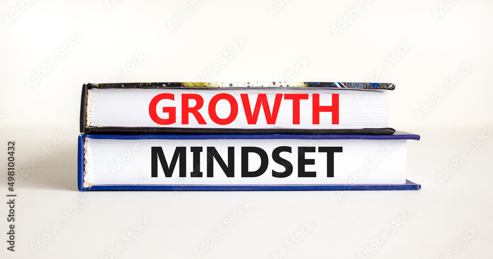 Growth mindset symbol. Books with concept words Growth mindset on beautiful white background. Business growth mindset concept. Copy space.
