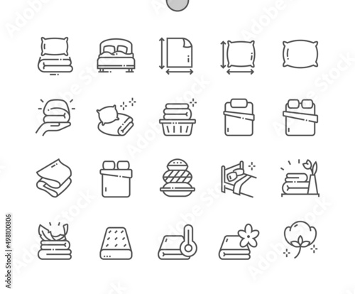 Linens. Double bed. Pillow size. Soft textile. Pixel Perfect Vector Thin Line Icons. Simple Minimal Pictogram