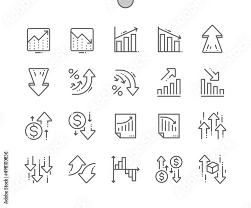 Increase and decrease. Business. Finance chart and abstract graph. Arrow up and down. Pixel Perfect Vector Thin Line Icons. Simple Minimal Pictogram