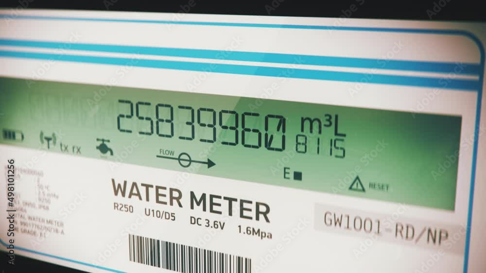 Video Stock Residential water meter showing volume of water consumption