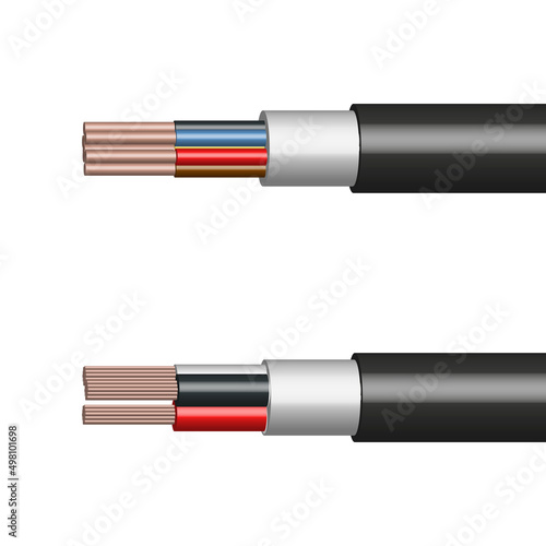 Round cable with insulated copper conductors, vector illustration.